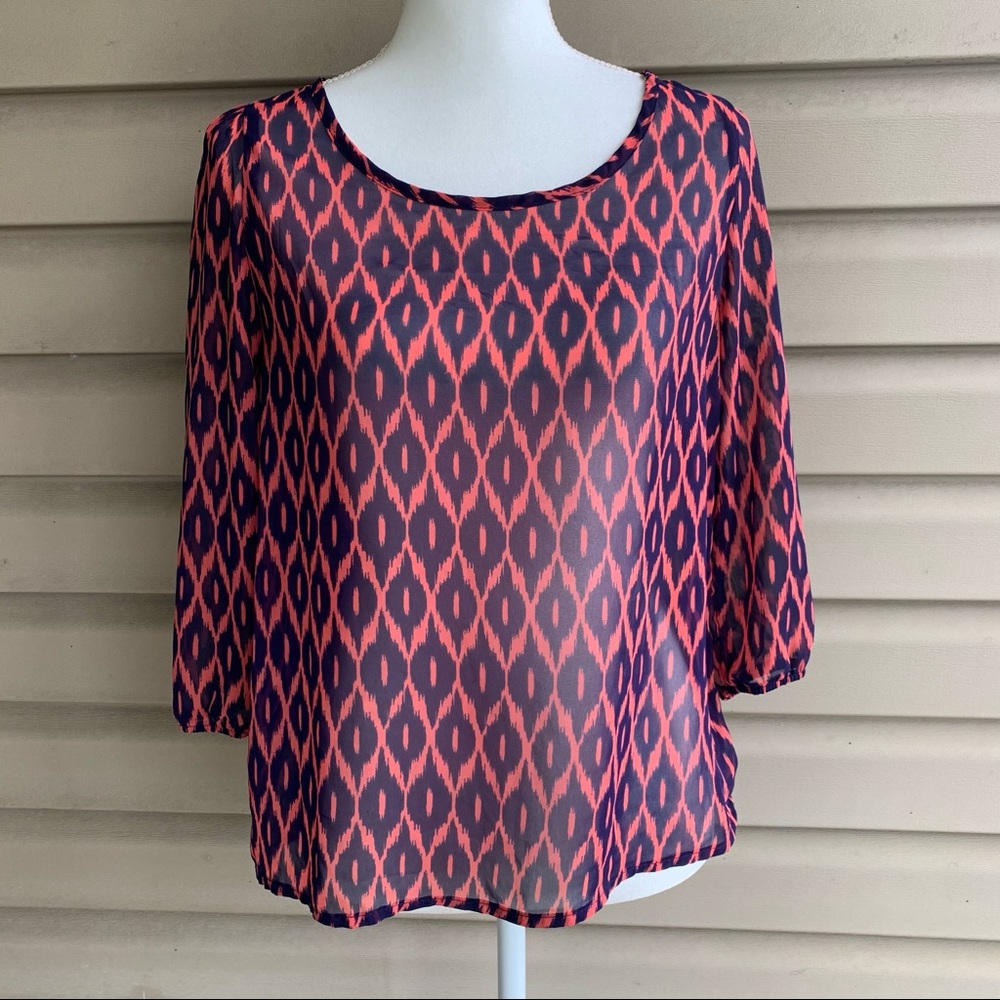 •Peaches ‘N Cream• IKAT Button Detail Blouse-Small